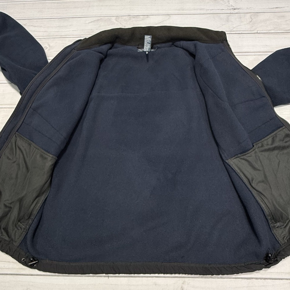 Polo Ralph Lauren Jacket L Black Blue Polartec Hooded Fleece Full Zip VTG 90s - Picture 5 of 11